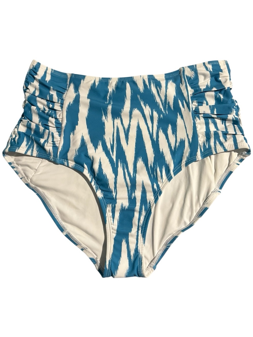 Anne Cole Turquoise and White Ikat-Print High-Rise Bikini Bottoms  NWT